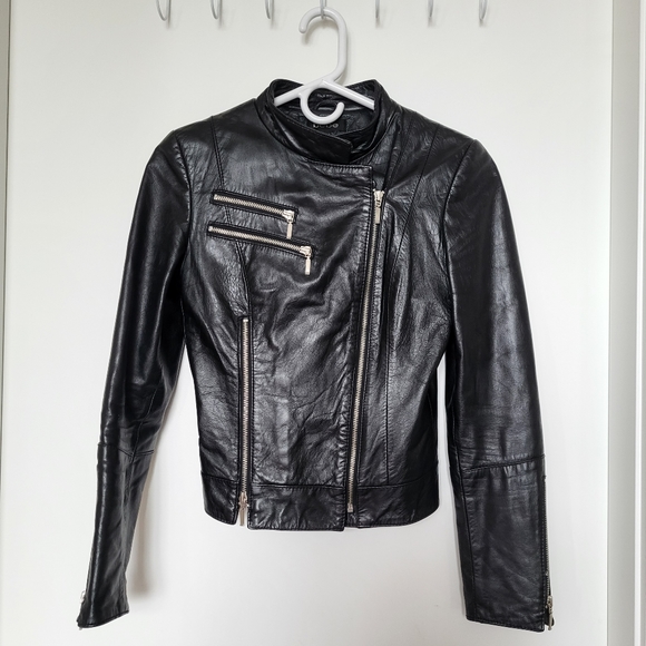 Bebe Black Zipper Genuine Leather Jacket - Picture 1 of 16